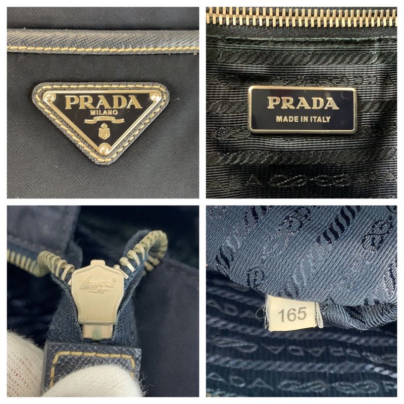 Prada Tessuto Navy Silver Nylon Leather Tote
