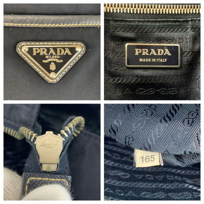 Prada Tessuto Navy Silver Nylon Leather Tote