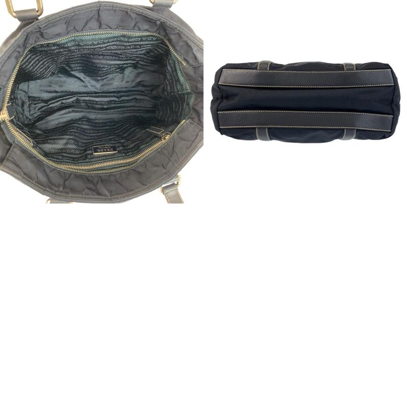 Prada Tessuto Navy Silver Nylon Leather Tote