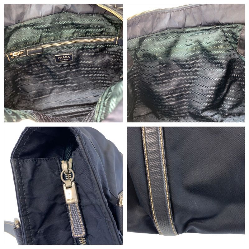 Prada Tessuto Navy Silver Nylon Leather Tote