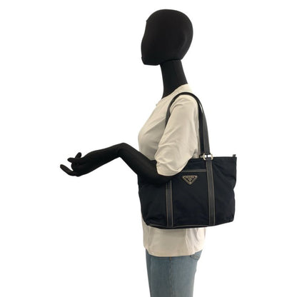 Prada Tessuto Navy Silver Nylon Leather Tote