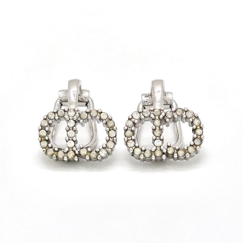 Dior Clair D Lune de Clip Earrings Both Ears White Crystal CD