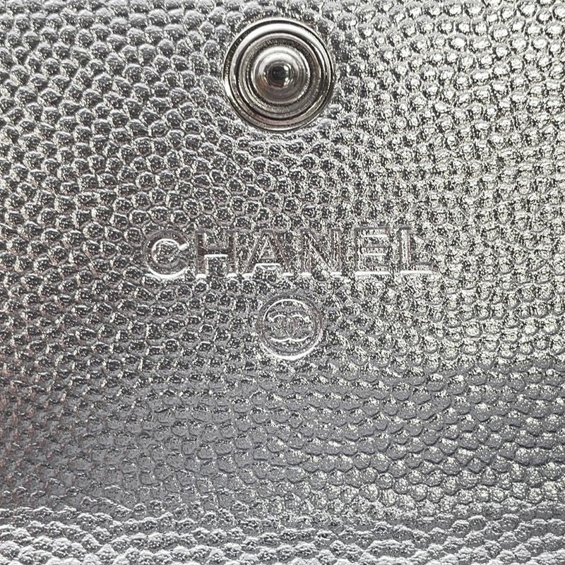 Chanel Card Case CC Logo Metallic Caviar Leather Business