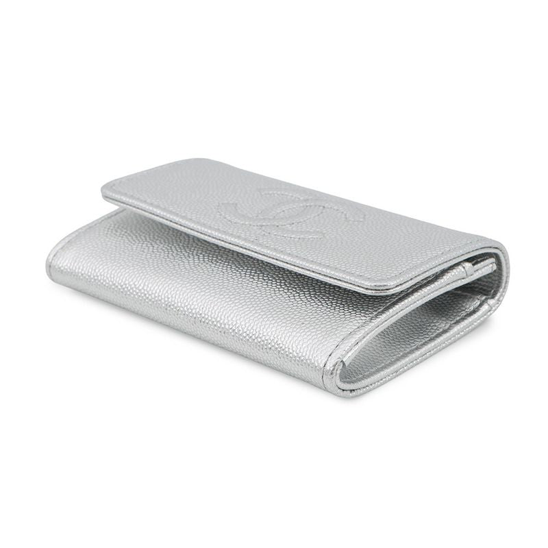 Chanel Card Case CC Logo Metallic Caviar Leather Business
