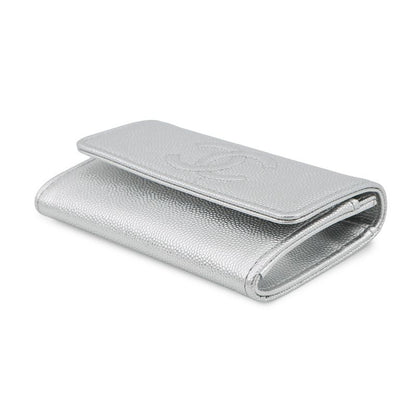 Chanel Card Case CC Logo Metallic Caviar Leather Business