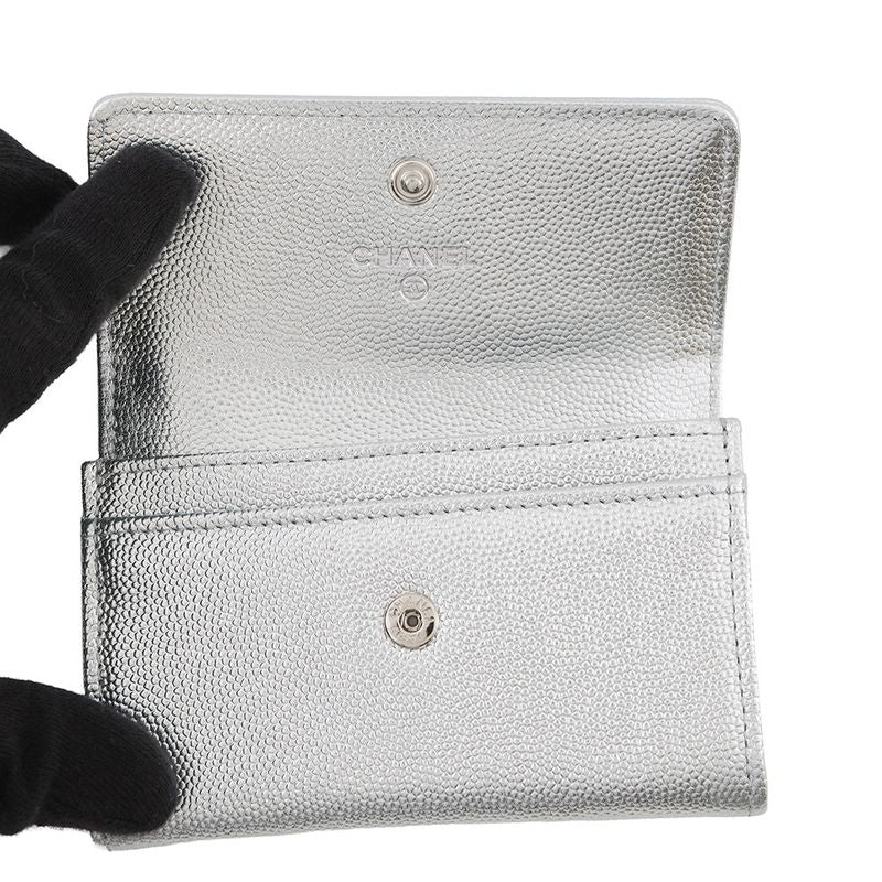 Chanel Card Case CC Logo Metallic Caviar Leather Business