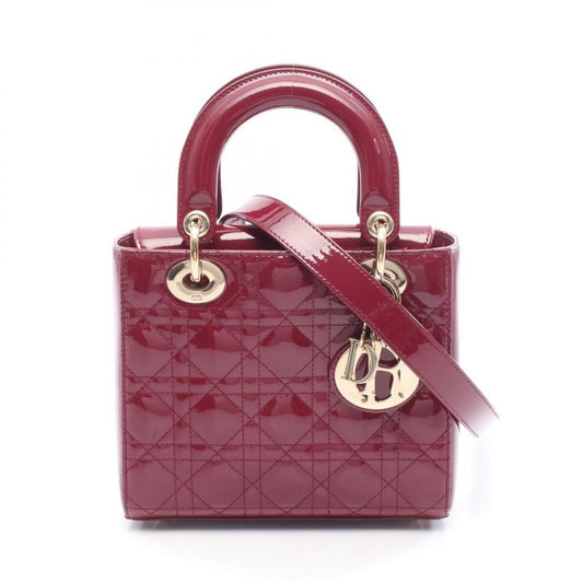 Dior Handbag Small Cannage Burgundy Patent Leather