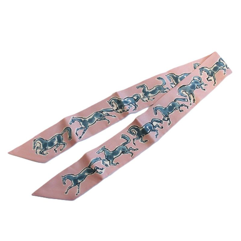 Hermes Twilly Freedom Horse Silk Pink Scarf