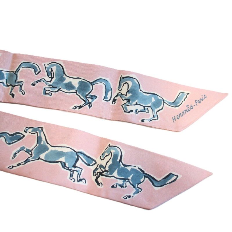 Hermes Twilly Freedom Horse Silk Pink Scarf