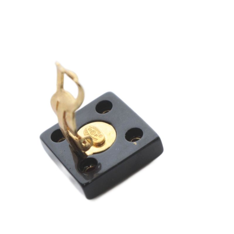 Chanel CC Logo Eyelet Square Earrings Black Gold