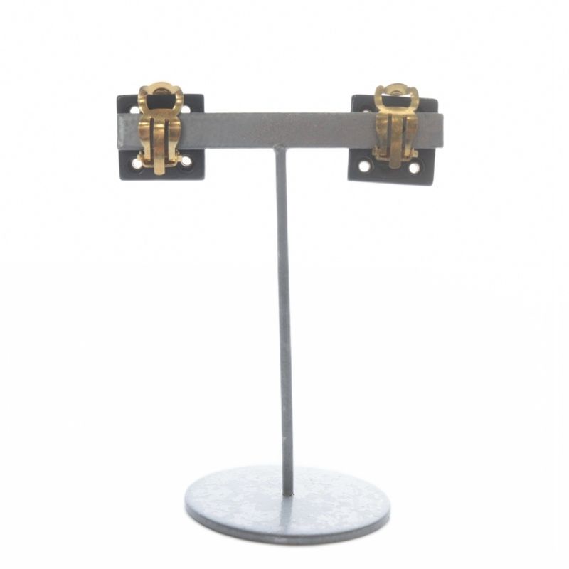 Chanel CC Logo Eyelet Square Earrings Black Gold