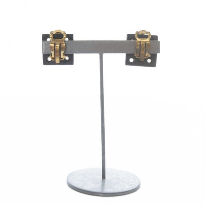 Chanel CC Logo Eyelet Square Earrings Black Gold