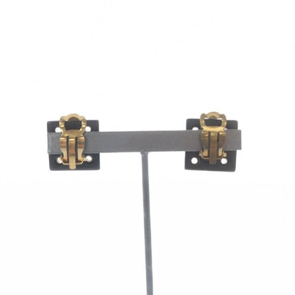 Chanel CC Logo Eyelet Square Earrings Black Gold