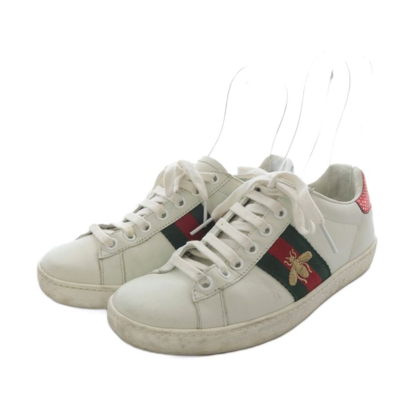 Gucci Ace Embroidered Sneakers Low Cut Leather 35 White