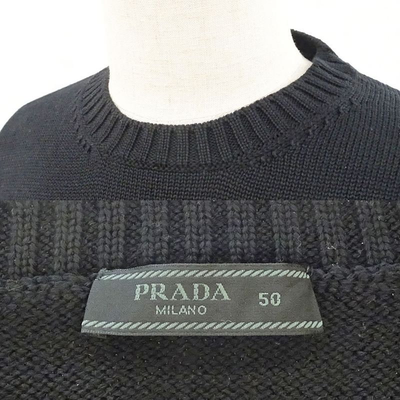Prada Knit Sweater 50 Black BK 100% Virgin Wool