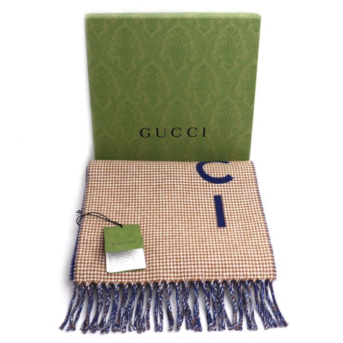 Gucci Logo Scarf Camel Navy