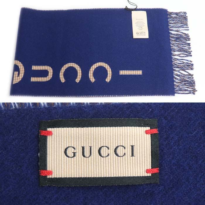 Gucci Logo Scarf Camel Navy