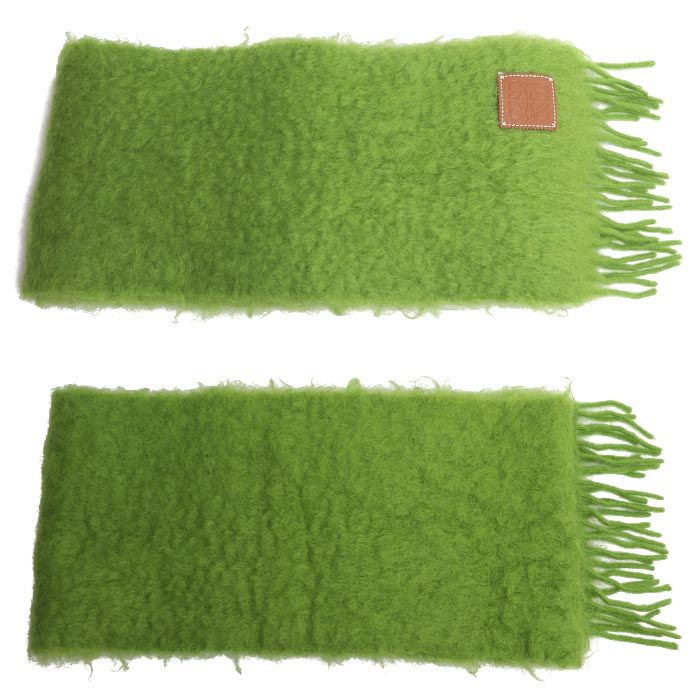 Loewe Anagram Mohair Fringe Scarf Green