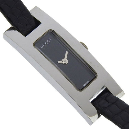 Gucci Stainless Steel Leather Quartz Analog Display Black Dial Watch