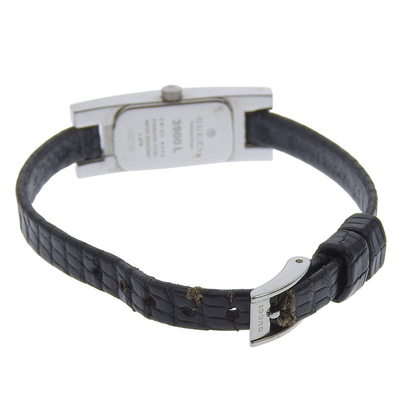 Gucci Stainless Steel Leather Quartz Analog Display Black Dial Watch