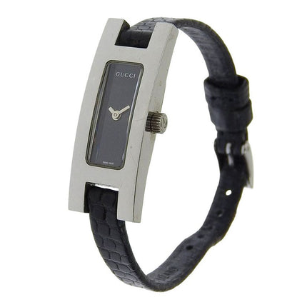 Gucci Stainless Steel Leather Quartz Analog Display Black Dial Watch