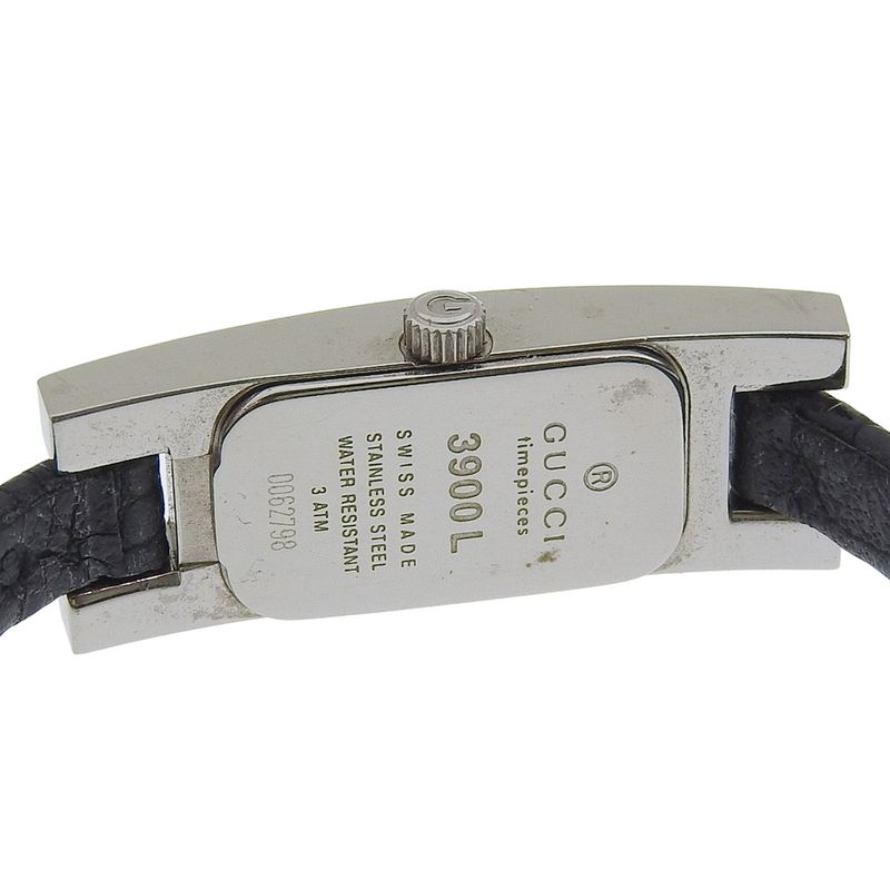 Gucci Stainless Steel Leather Quartz Analog Display Black Dial Watch