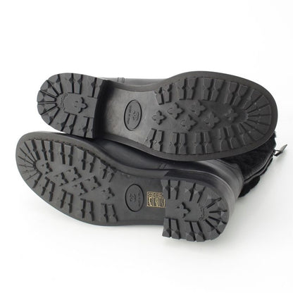 Chanel Leather CC Logo Boa Quilted Back Zip Boots Shoes Black 39