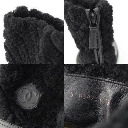 Chanel Leather CC Logo Boa Quilted Back Zip Boots Shoes Black 39
