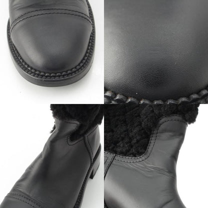 Chanel Leather CC Logo Boa Quilted Back Zip Boots Shoes Black 39
