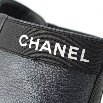 Chanel Patent Leather CC Logo Quilted Short Boots Black 38