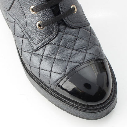 Chanel Patent Leather CC Logo Quilted Short Boots Black 38