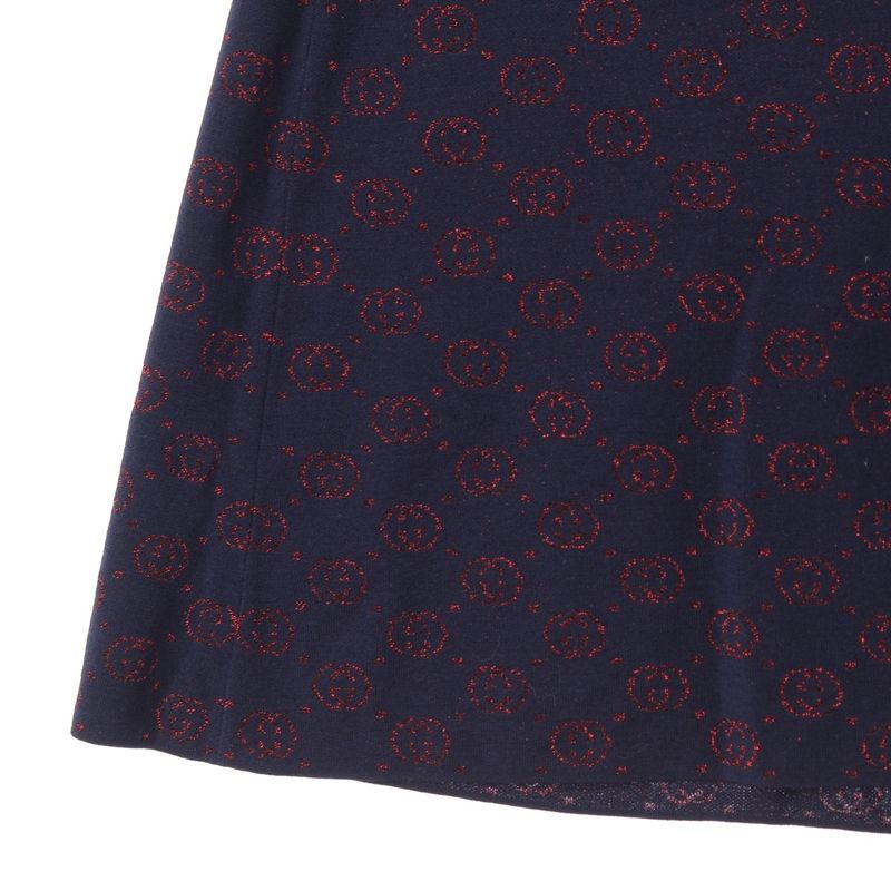 Gucci Interlocking Lame Knit Skirt Navy Red