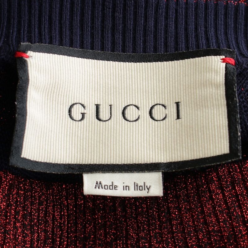 Gucci Interlocking Lame Knit Skirt Navy Red