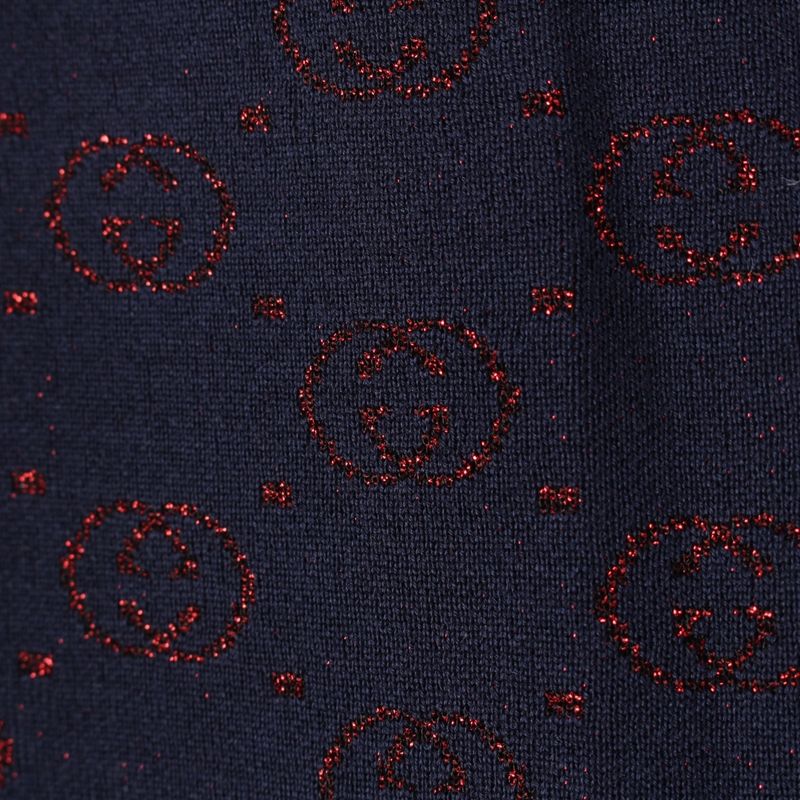 Gucci Interlocking Lame Knit Skirt Navy Red