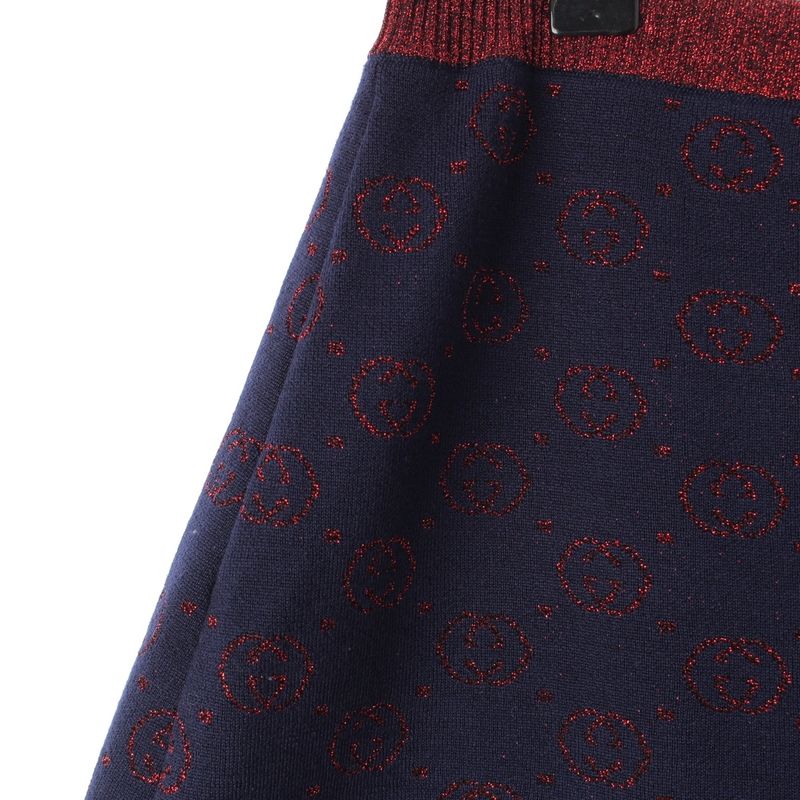 Gucci Interlocking Lame Knit Skirt Navy Red