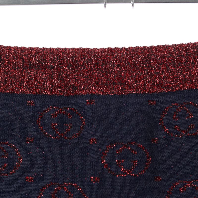 Gucci Interlocking Lame Knit Skirt Navy Red