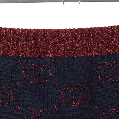 Gucci Interlocking Lame Knit Skirt Navy Red