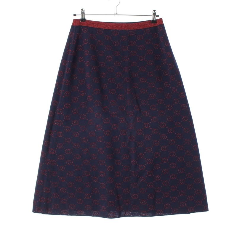 Gucci Interlocking Lame Knit Skirt Navy Red