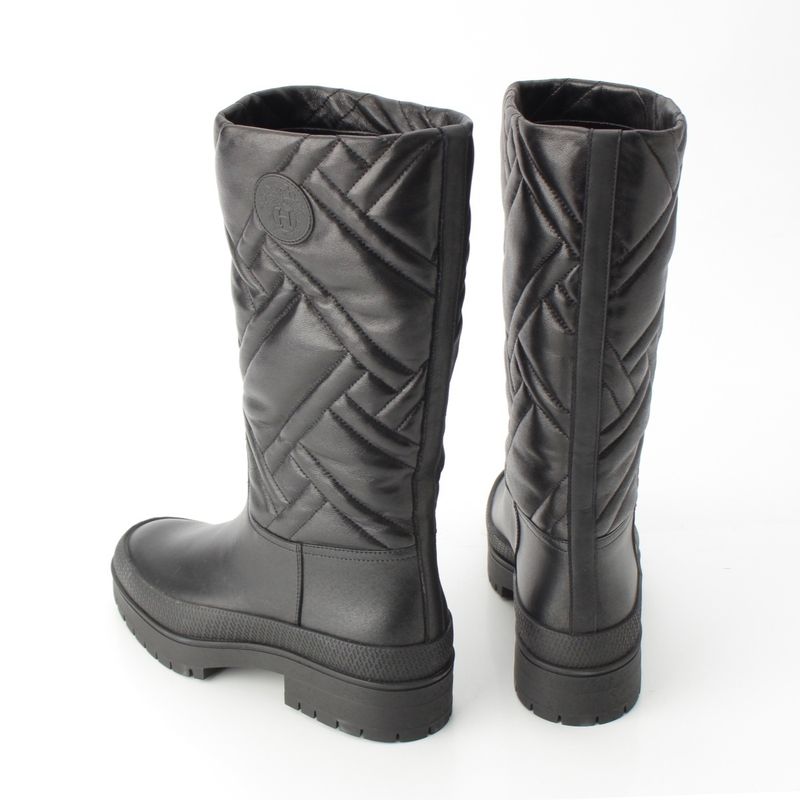 Hermes Leather Fuji Quilted Mosaic Long Boots Shoes Black 36