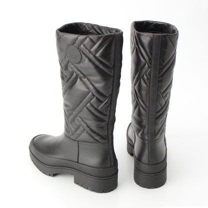 Hermes Leather Fuji Quilted Mosaic Long Boots Shoes Black 36