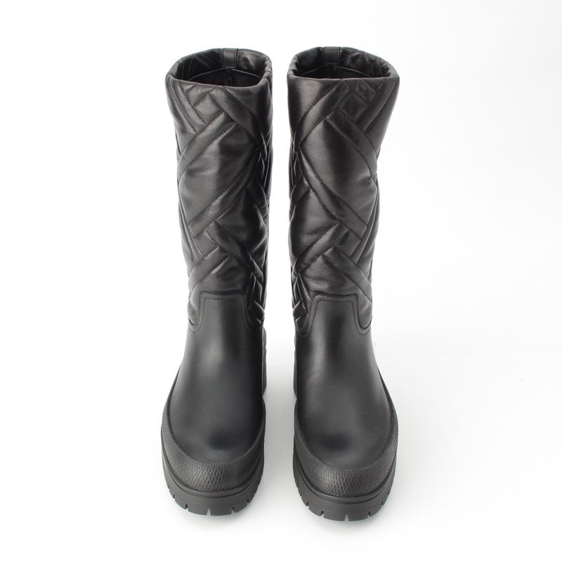 Hermes Leather Fuji Quilted Mosaic Long Boots Shoes Black 36