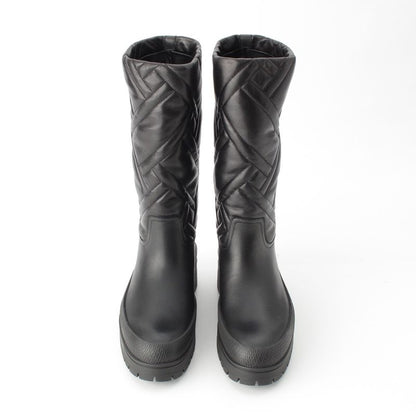 Hermes Leather Fuji Quilted Mosaic Long Boots Shoes Black 36