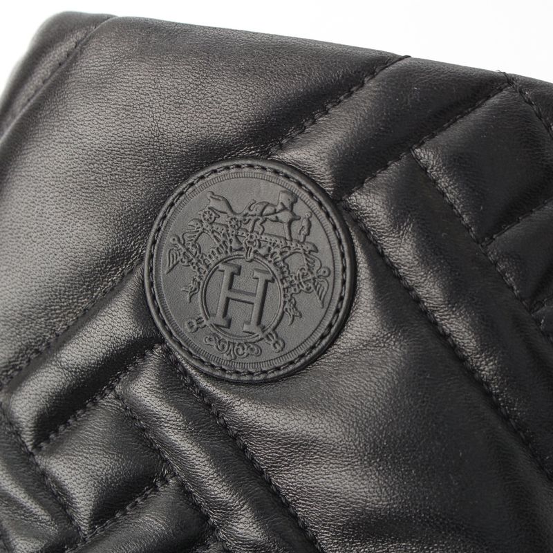 Hermes Leather Fuji Quilted Mosaic Long Boots Shoes Black 36
