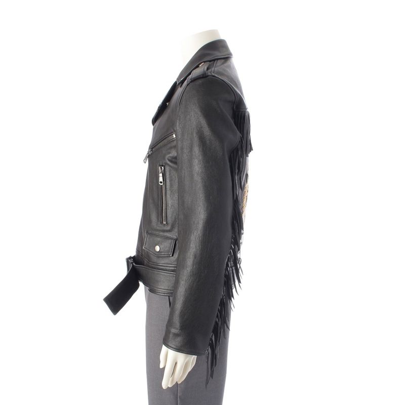 Gucci Tiger Embroidered Biker Jacket Leather Embroidery Fringe Riders