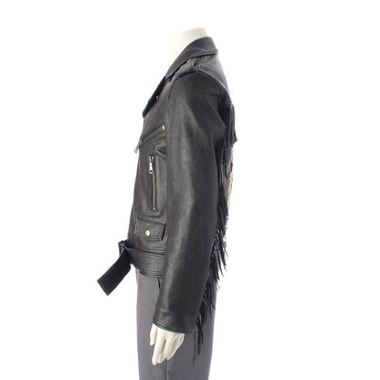 Gucci Tiger Embroidered Biker Jacket Leather Embroidery Fringe Riders