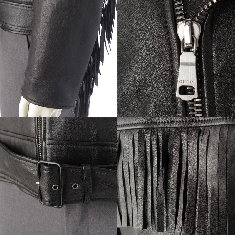 Gucci Tiger Embroidered Biker Jacket Leather Embroidery Fringe Riders