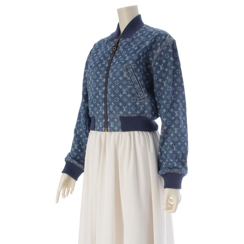 Louis Vuitton Cotton Monogram Denim Cropped Jacket Blue 34