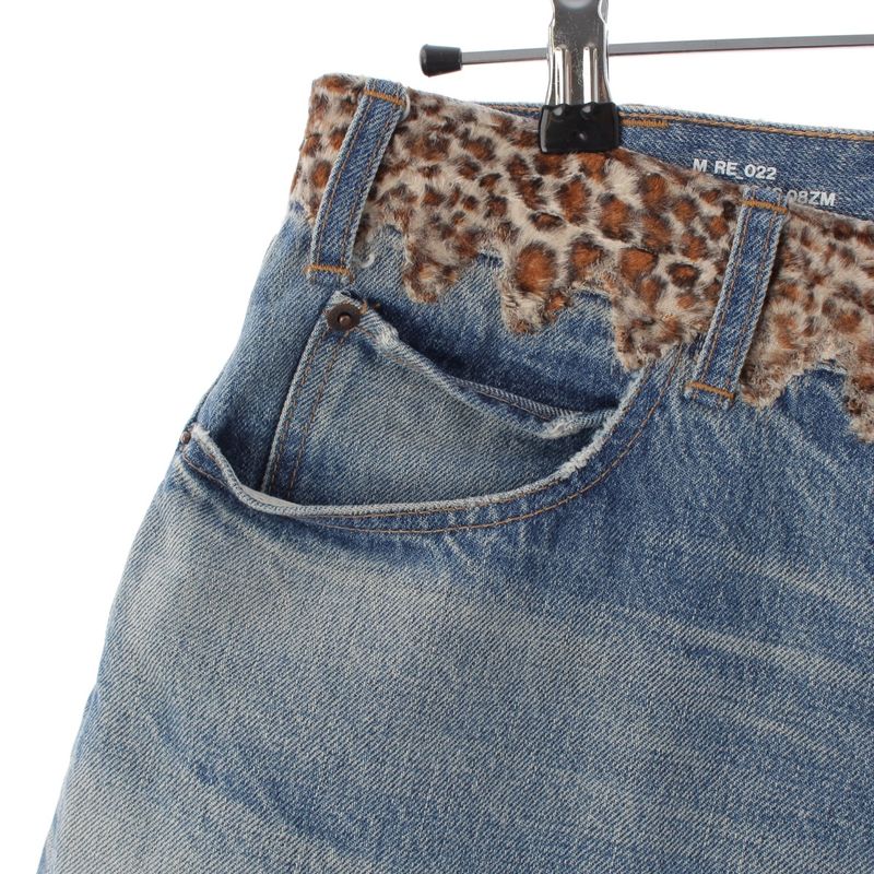 Celine Cotton Wesley Damage Leopard Zuma Wash Denim Pants Blue 33