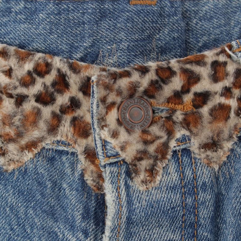 Celine Cotton Wesley Damage Leopard Zuma Wash Denim Pants Blue 33