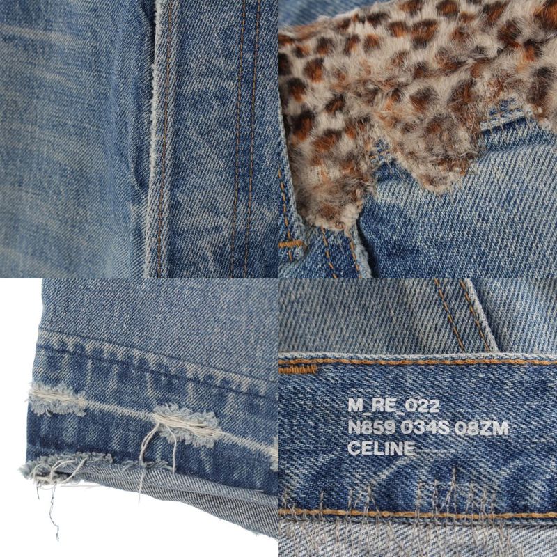Celine Cotton Wesley Damage Leopard Zuma Wash Denim Pants Blue 33